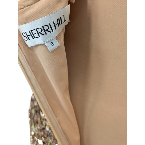 Sherri Hill Gold Sequin One-Shoulder Gown Size 8 Slit Formal Prom Dress - Picture 6 of 6